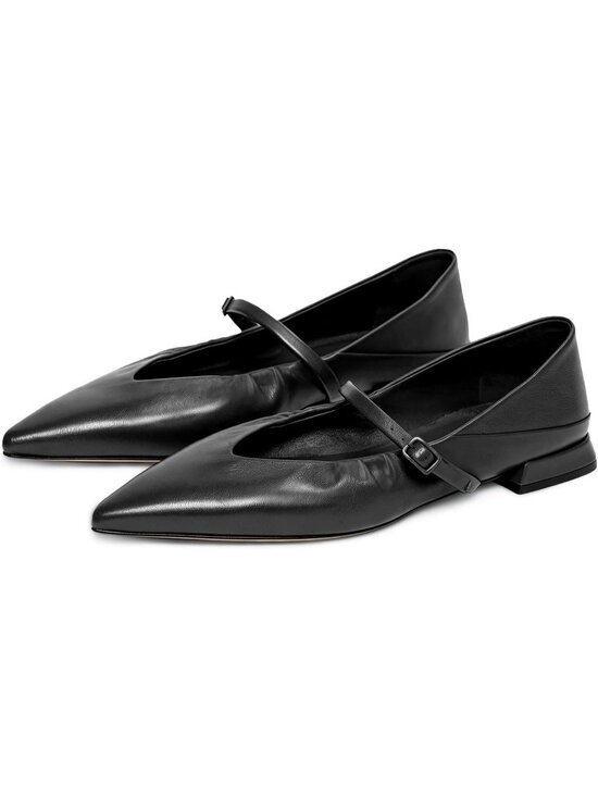 Shoes - Women's Black Mary Jane Pointed Toe Ballet Flats Foldable Office Dress Shoes